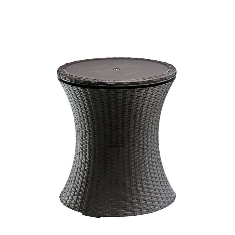 Keter Wicker Outdoor Ice Cooler With Pop-Up Table, Brown
