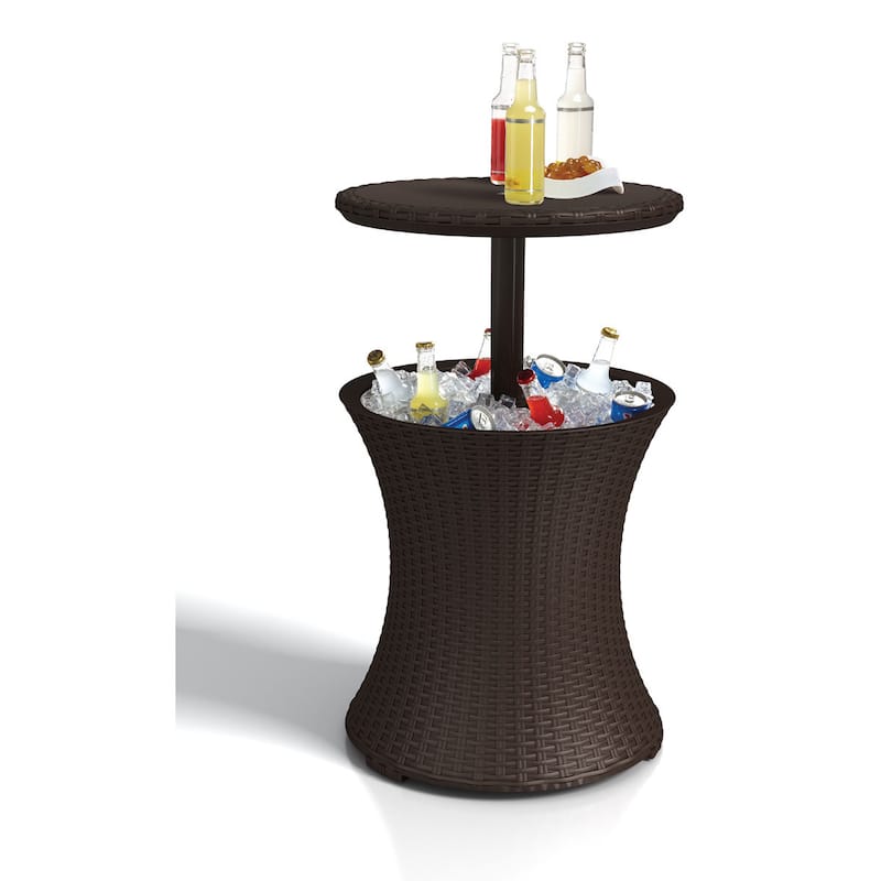 Nantucket Brown Wicker Outdoor Ice Cooler With Pop-Up Table Feature by Havenside Home