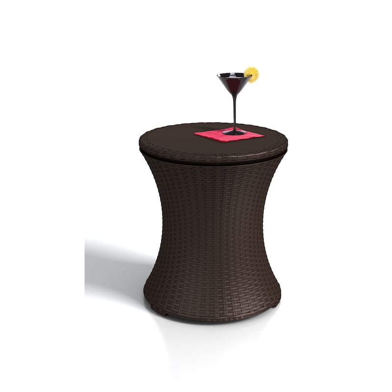 Nantucket Brown Wicker Outdoor Ice Cooler With Pop-Up Table Feature by Havenside Home