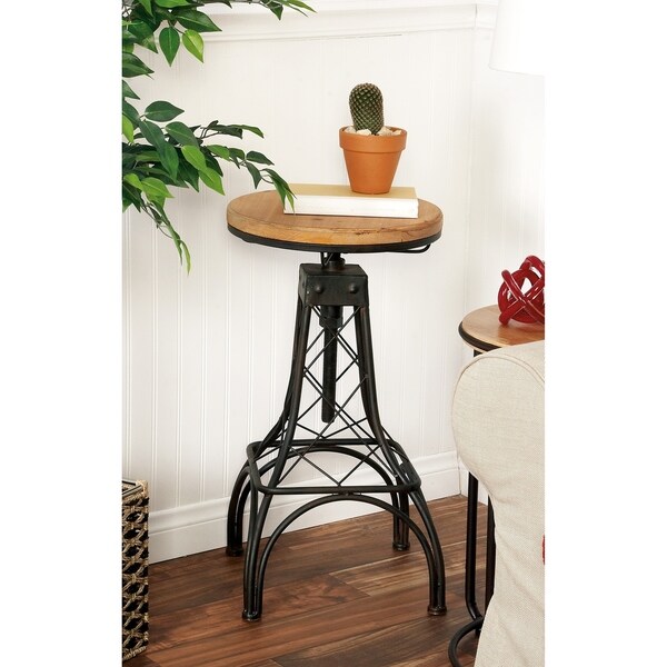 Industrial 28 Inch Adjustable Metal and Wood Bar Stool by Studio