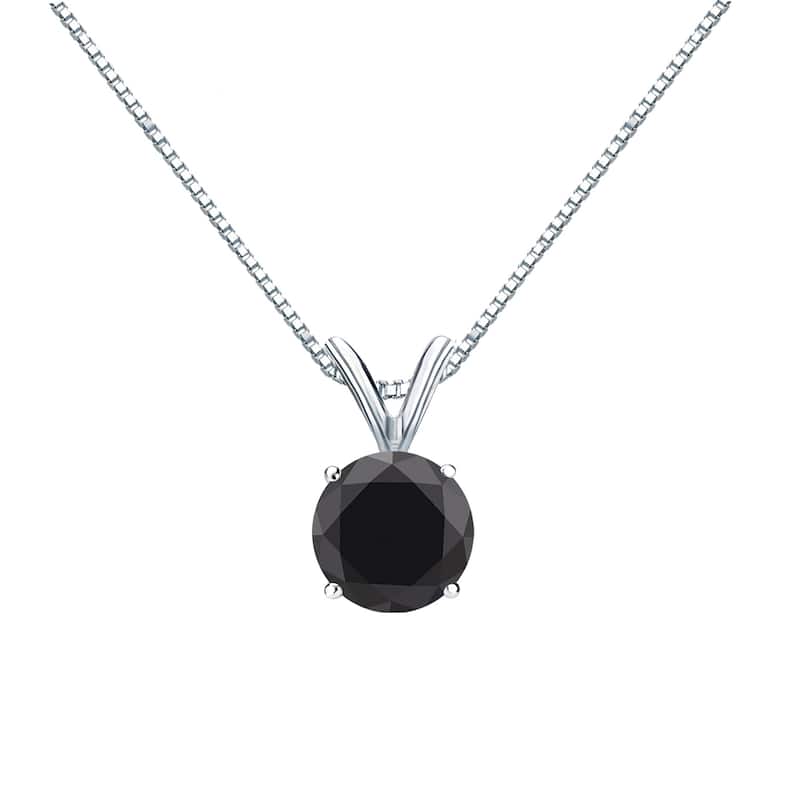 Auriya 14k Gold 1 1/4ctw Black Diamond Solitaire Necklace - White