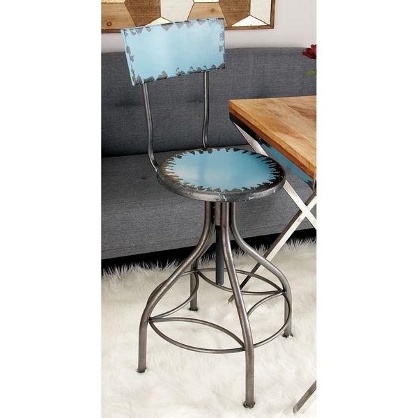 Shop Rustic 41 Inch Teal Iron Bar Chair with Backrest by Studio 350