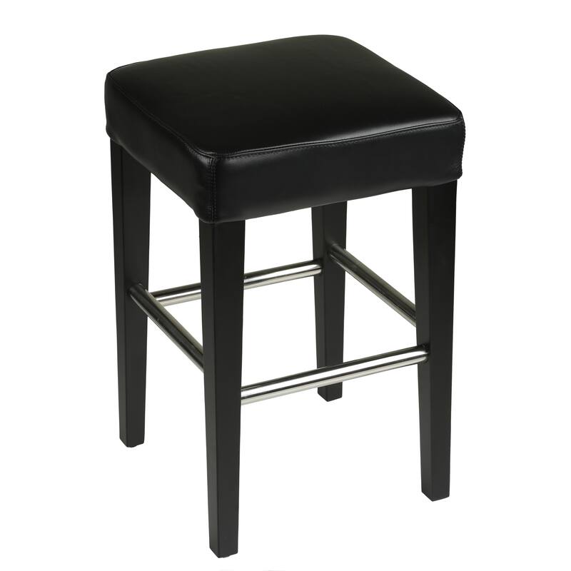 Cortesi Home Black Leather/Metal/Wood Counter Stool