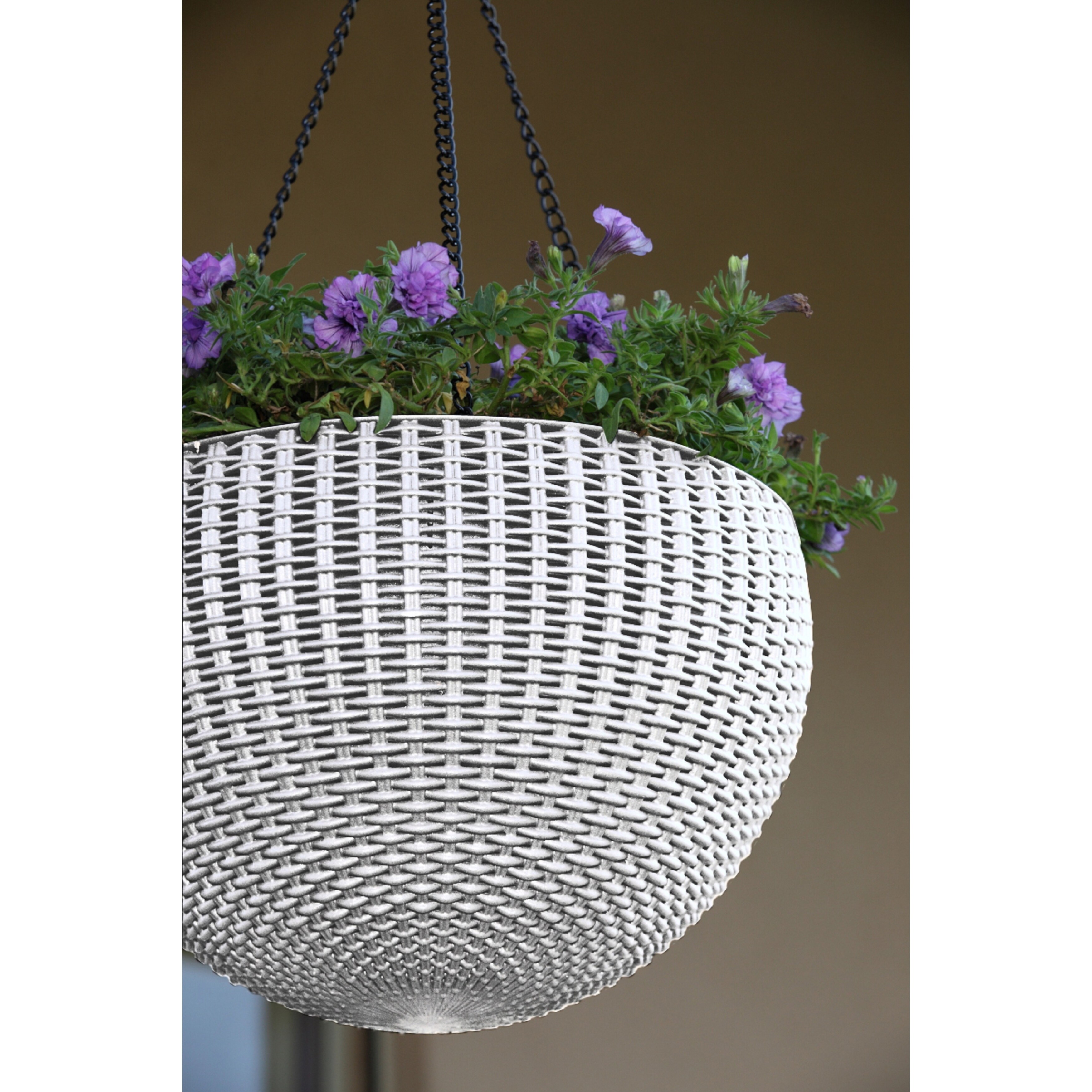 Keter Round Rattan Plastic Resin Garden Hanging Planters Set of 2 in White As Is Item