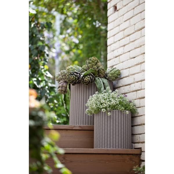 Keter Rattan Cylinder 3-Piece Resin Planter Set, Brown Keter Rattan Cylinder 3-Piece Resin Planter Set, Brown