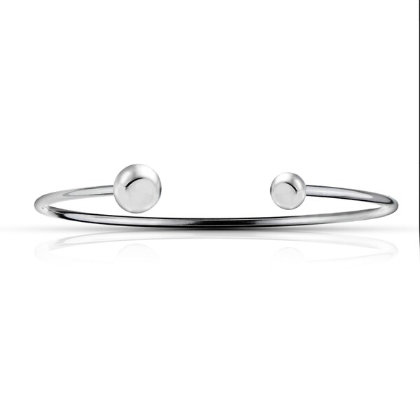 Mondevio Sterling Silver Polished Bead Cuff Bangle Bracelet