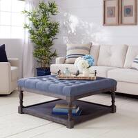 The Gray Barn Kamberi Navy Blue Linen Tufted Cocktail Ottoman