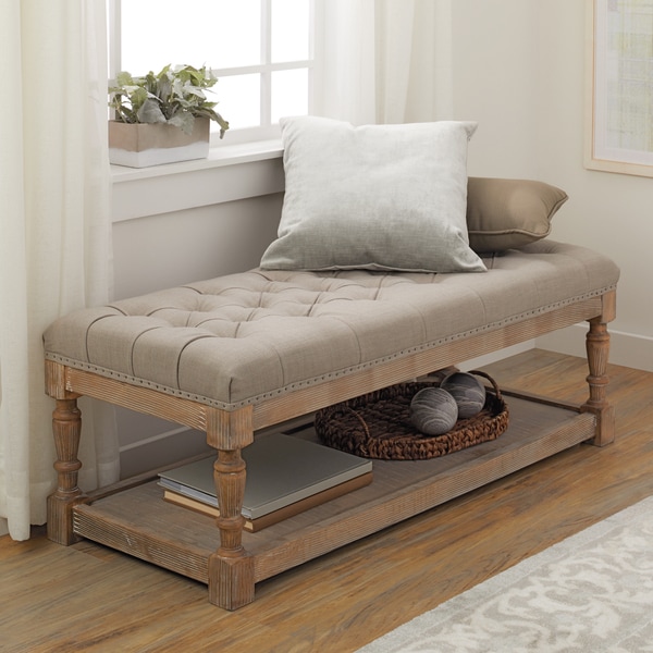 Shop The Gray Barn Kokona Beige Linen Tufted Bench Free