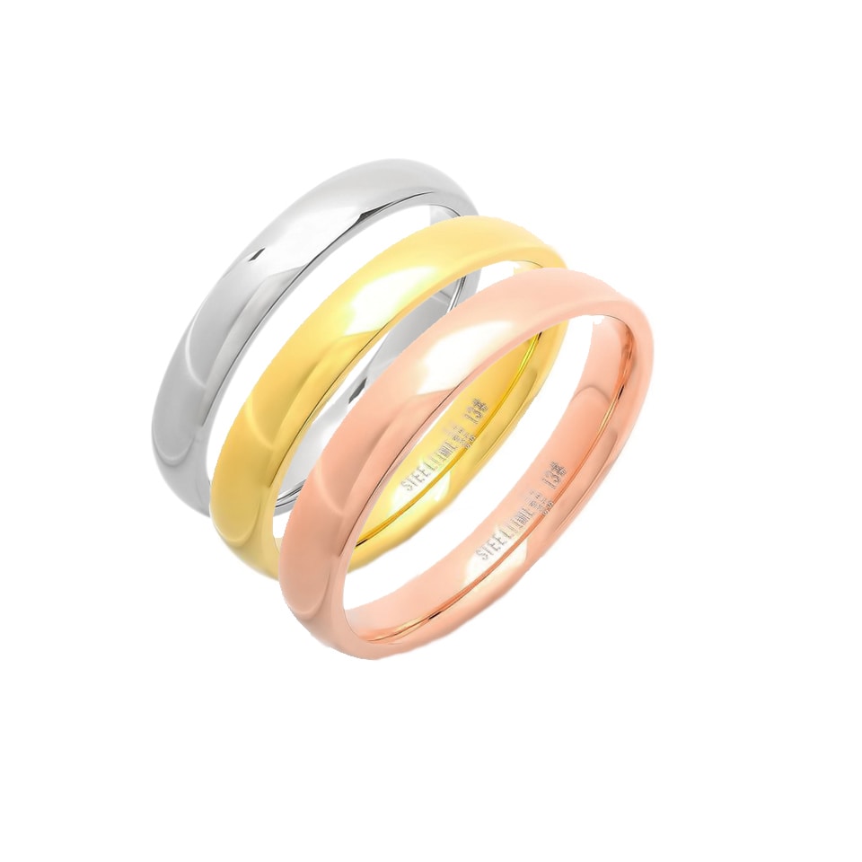 Stainless Steel 3 Color Tricolor 3-piece Grooved Comfort Fit Stackable Flat Band Ring Set