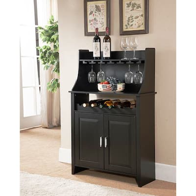 Wine Rack Buffet & Storage Cabinet, Black