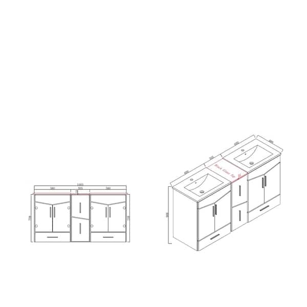 60-in. W x 17-in. D Modern Wall Mount Plywood-Melamine Vanity Base Set ...