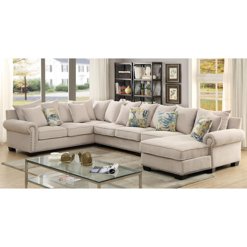 Riti Contemporary Beige Fabric Upholstered Sectional by Furniture of America