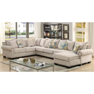 Riti Contemporary Beige Fabric Upholstered Sectional by Furniture of America