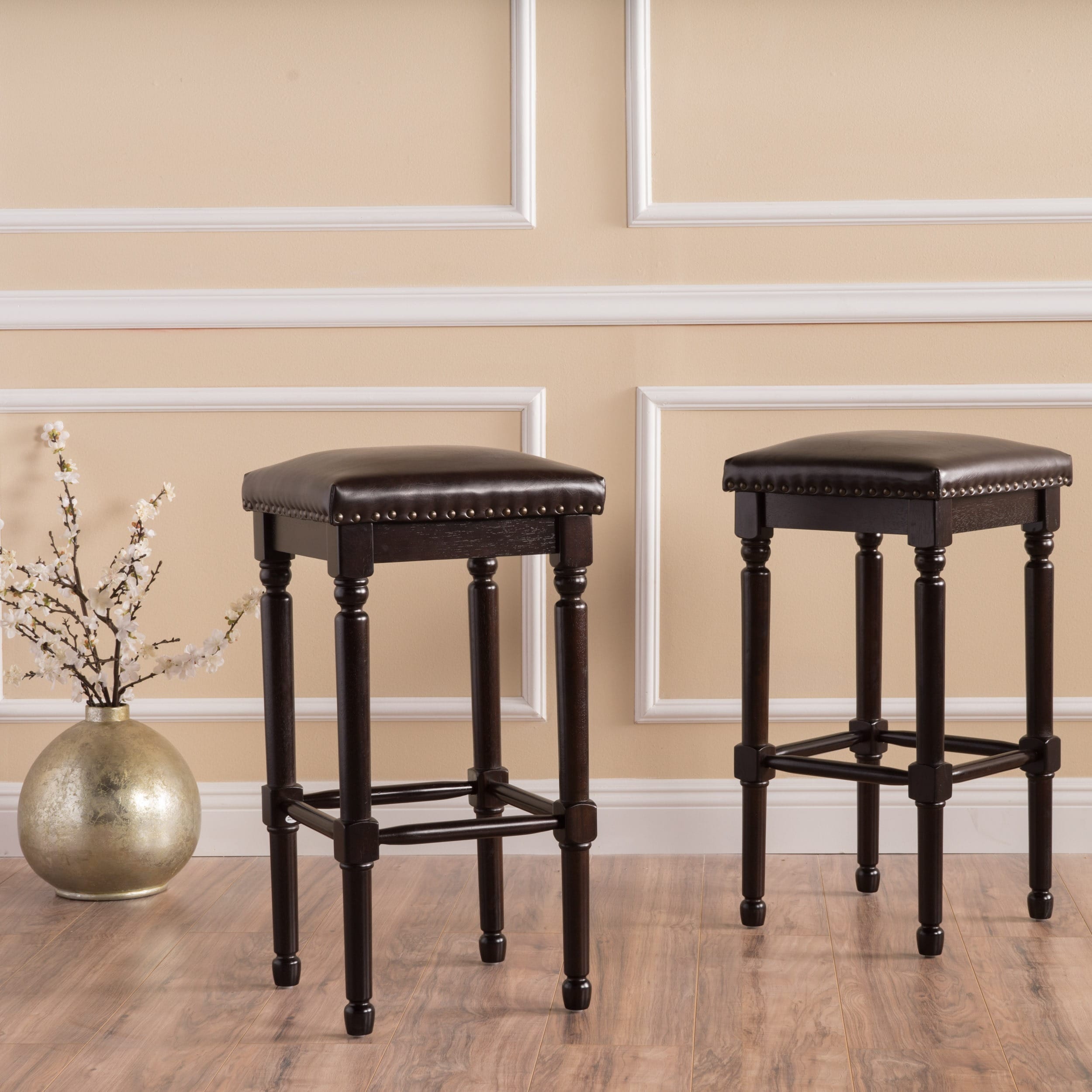 Shop Osvald 27-inch Studded Bonded Leather Counter Stool (Set of 2)