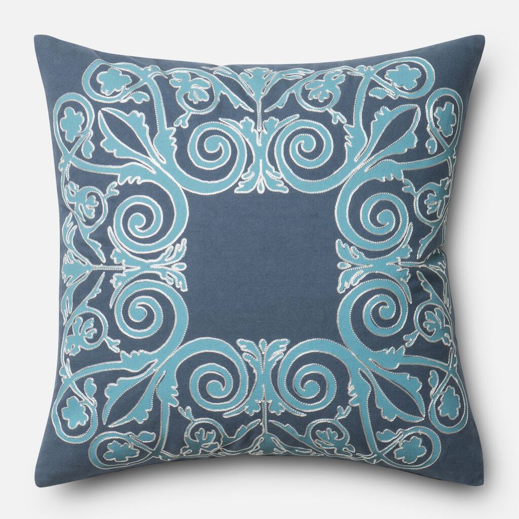Printed Cotton Blue Scroll 18-inch Throw Pillow or Pillow Cover