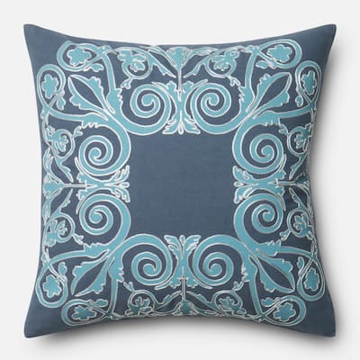 Printed Cotton Blue Scroll 18-inch Throw Pillow or Pillow Cover