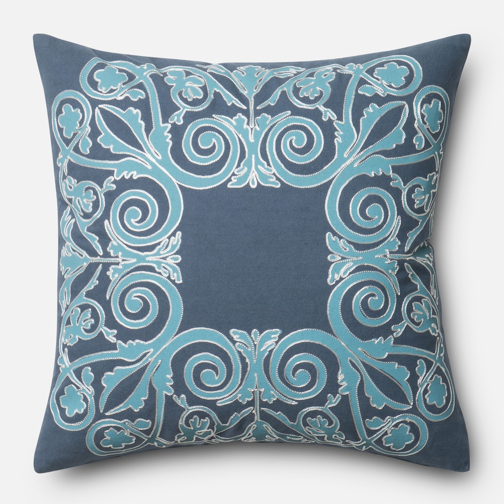 Printed Cotton Blue Scroll 18-inch Throw Pillow or Pillow Cover