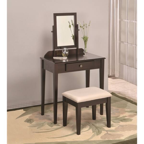 Shop Three Piece Vanity Table Mirror And Stool On Sale Overstock 12063324