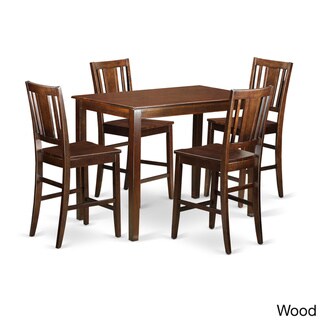 East West Furniture Brown Solid Wood 5-piece Counter Height Dining Table Set (Wood Seat)