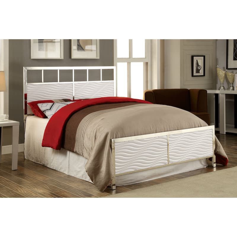 Furniture of America Nols Modern 2-Piece Metal Headboard and Footboard Set - White/Chrome - Queen