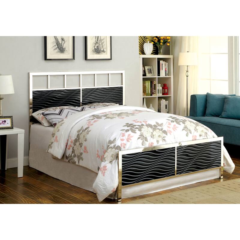 Furniture of America Nols Modern 2-Piece Metal Headboard and Footboard Set - Black/Chrome - Full
