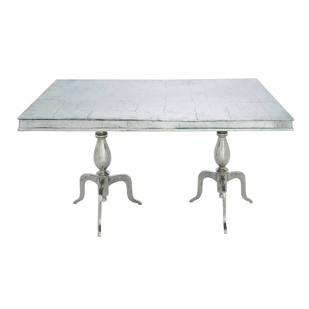 Rustic Aluminum Dinner Table with Double Pedestal Stand
