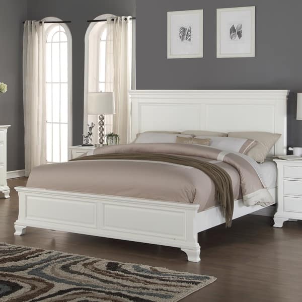 Roundhill Furniture Laveno White Wood Queen Bed - Overstock - 12064202