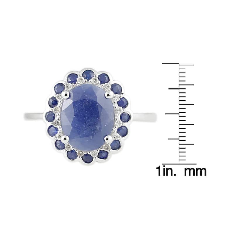 White Sterling Silver Natural Indian Blue Sapphire and Diamond Classic Ring