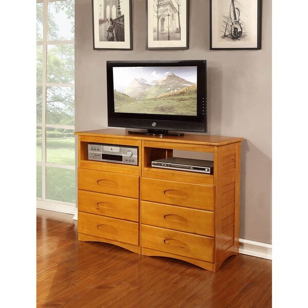Honeyfinished Pine Wood 6drawer Entertainment Dresser Free Shipping