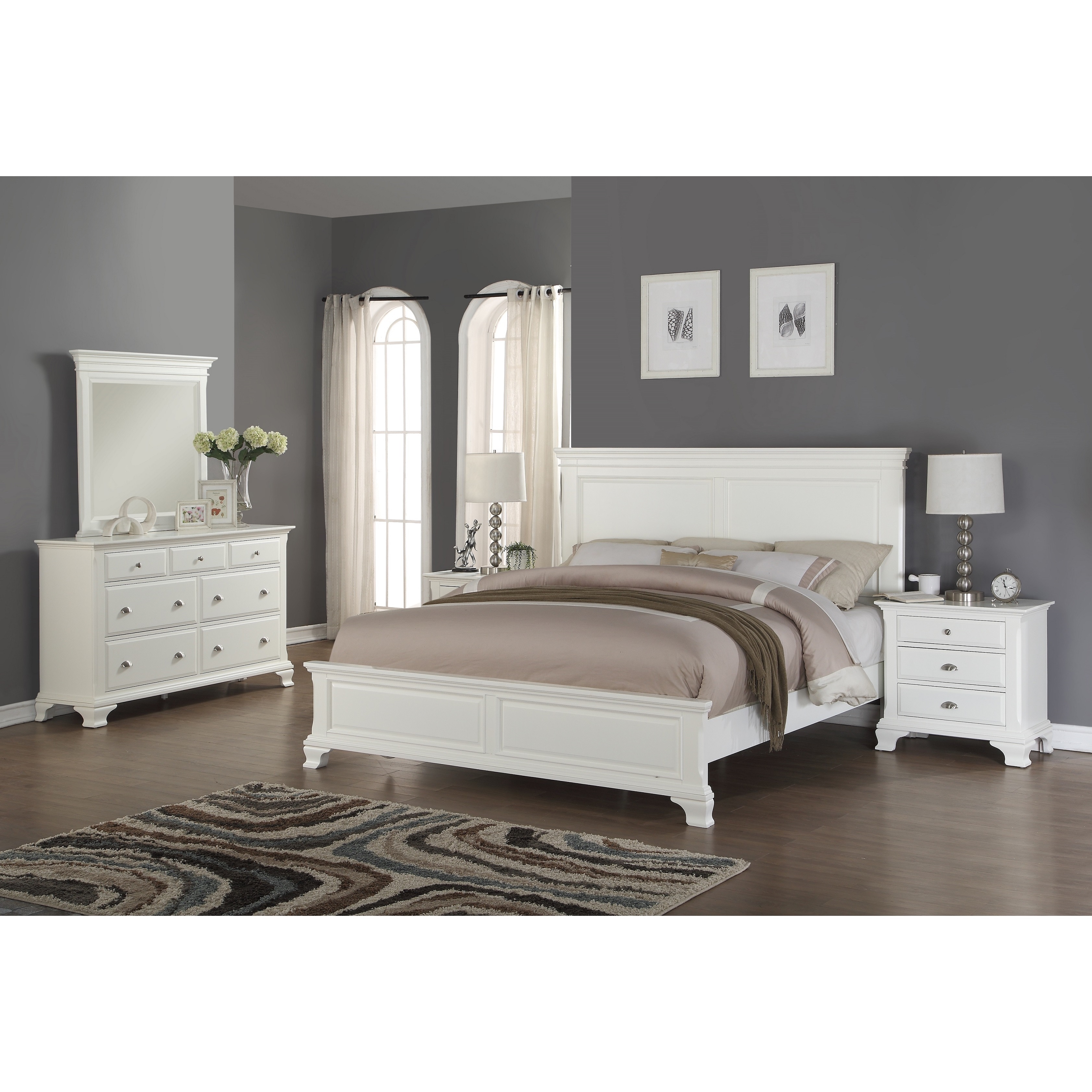 Laveno 012 White Wood Bedroom Furniture Set, Includes King White ...
