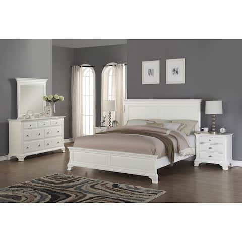 Roundhill Furniture Laveno 012 White Wood Bedroom Furniture Set, Includes King Bed, Dresser, Mirror and 2 Night Stands