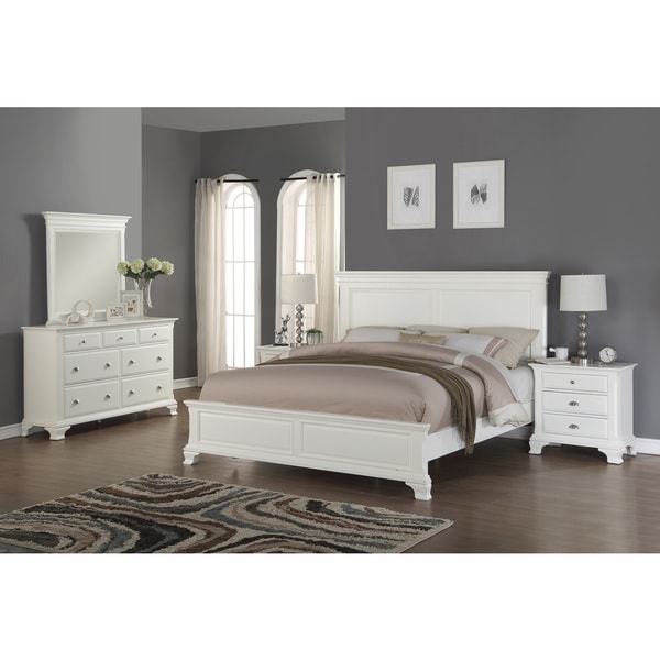 Laveno 012 White Wood Bedroom Furniture Set, Includes King Bed, Dresser ...