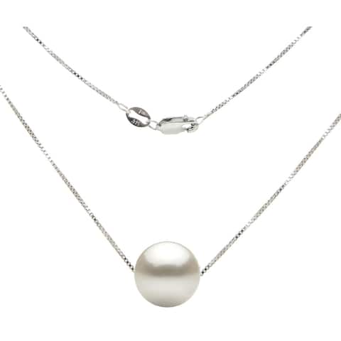 DaVonna Sterling Silver Box Chain with 11-11.5mm Freshwater Pearl Pendant Necklace 18"