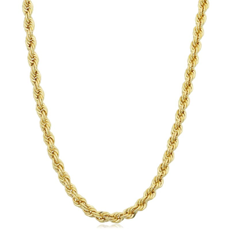 14k Yellow Gold Filled Men's 3.2 mm Rope Chain Necklace (16-36 inches) - 16 Inch