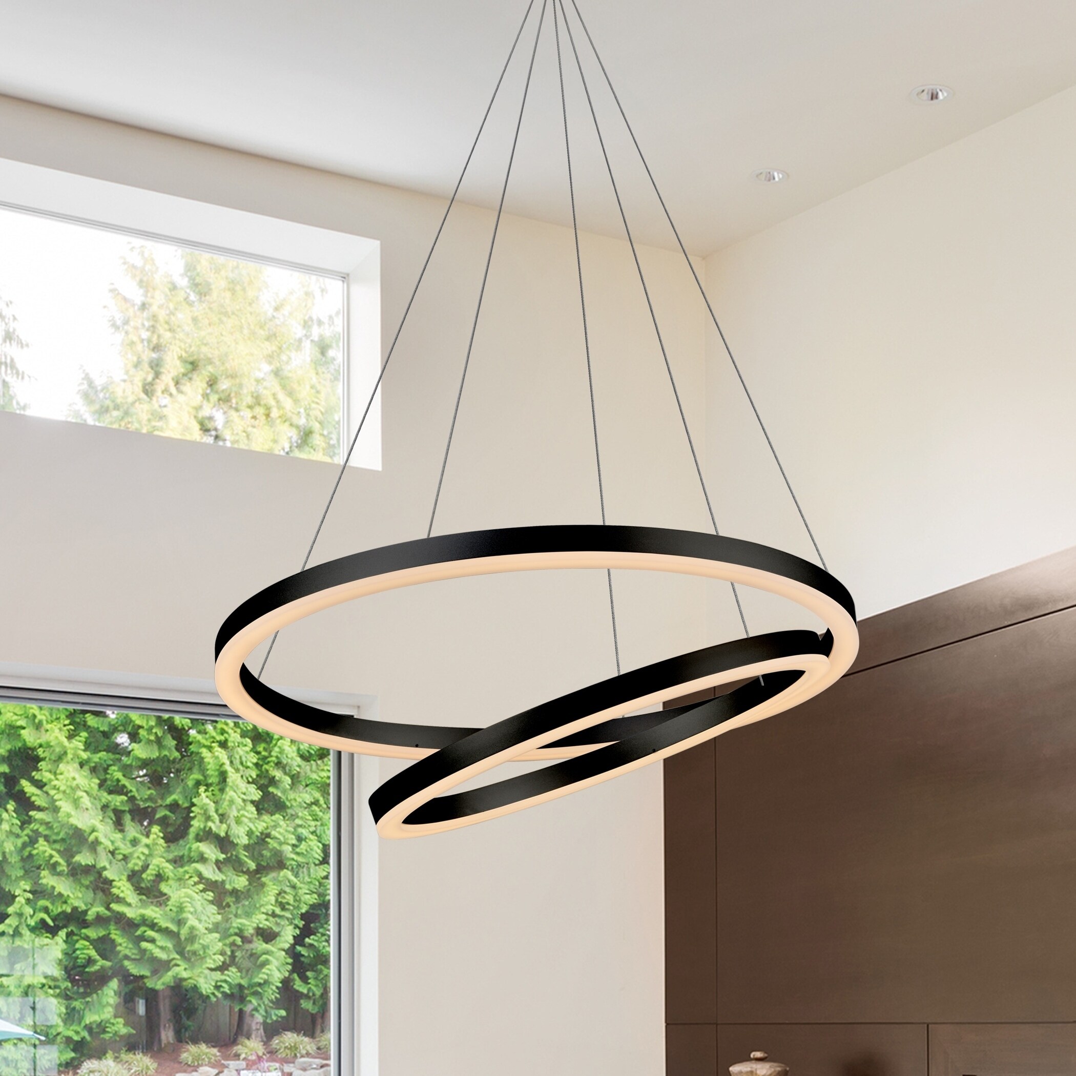 VONN Lighting VMC31740BL Tania Duo 24-inch LED Modern Circular Chandelier in Black - N/A (Bulbs Included - Black - LED Integrated - Acrylic/Metal - - Chandeliers For Bedrooms by Overstock.com