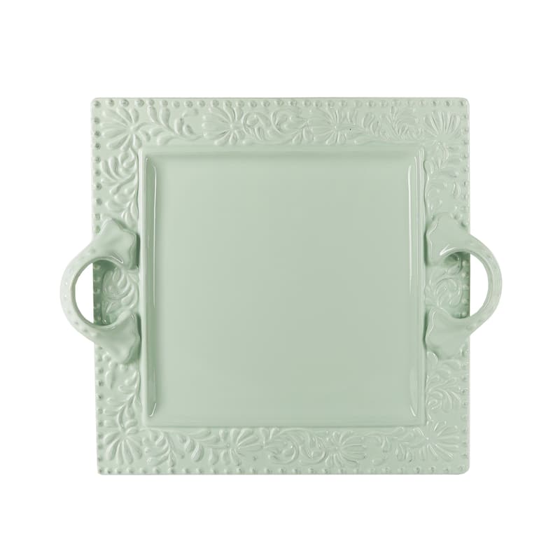 American Atelier Bianca Leaf Blue Square Platter
