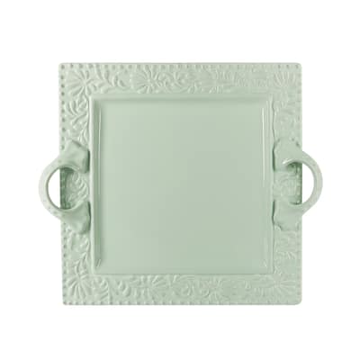 American Atelier Bianca Leaf Blue Square Platter