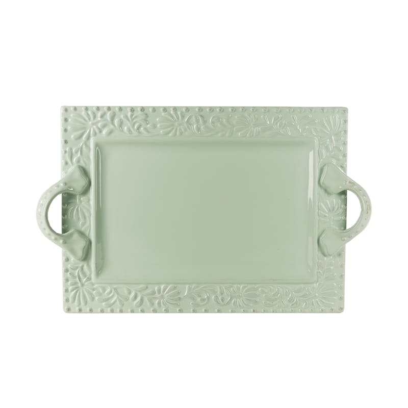 Bianca Leaf Blue Rectangle Platter