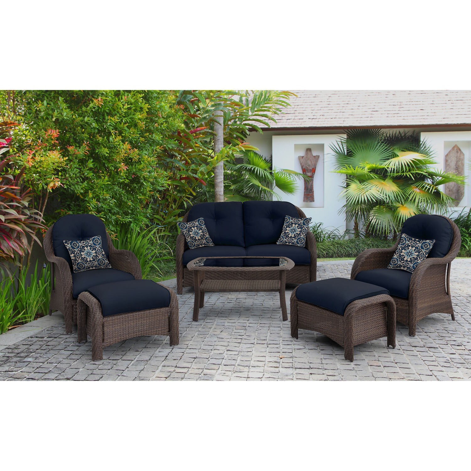 Shop Hanover Outdoor Newport 6 Piece Woven Seating Set In Navy