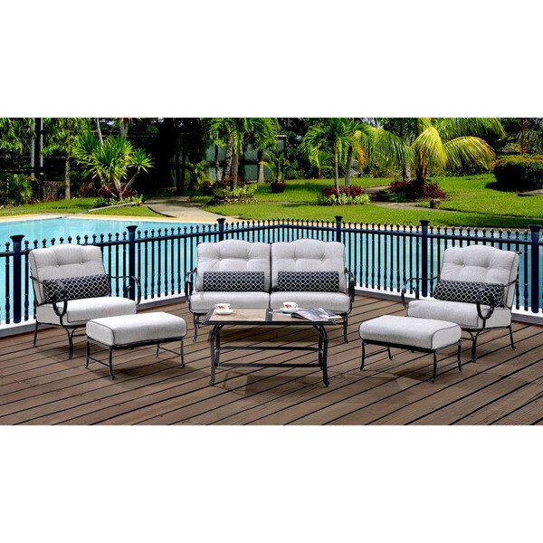 Hanover Oceana Silver Fabric and Black Steel Outdoor 6 piece Patio