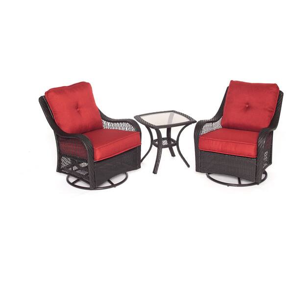 Shop Hanover Orleans Red Rattan Outdoor Three Piece Swivel Rocking Chair Set Overstock 12067713