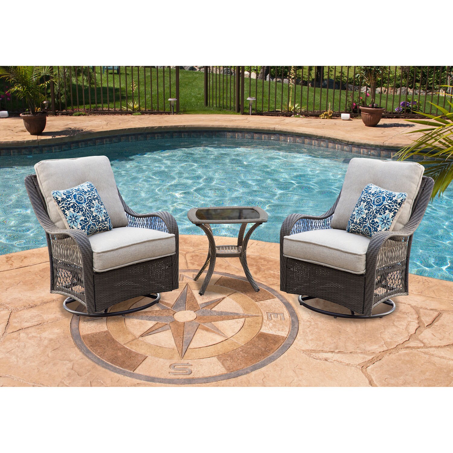 Shop Hanover Outdoor Orleans 3 Piece Swivel Rocking Chat Set In