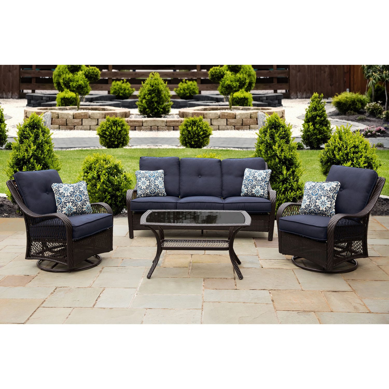 Hanover Orleans Blue Wood Outdoor Four Piece All Weather Patio Set Hanover Orleans Blue Wood Outdoor Four Piece All Weather Patio Set
