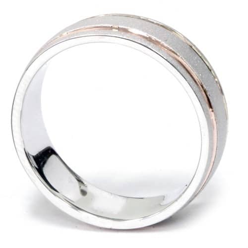 14k Rose & White Gold Two Tone 7MM Brushed Wedding Band