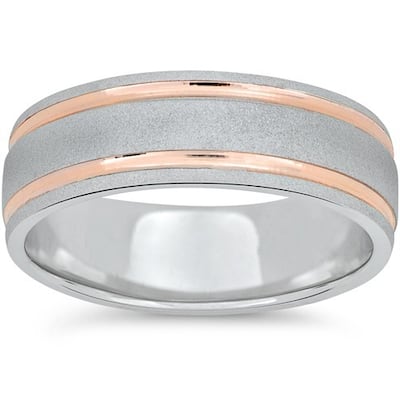 14k Rose & White Gold Two Tone 7MM Brushed Wedding Band