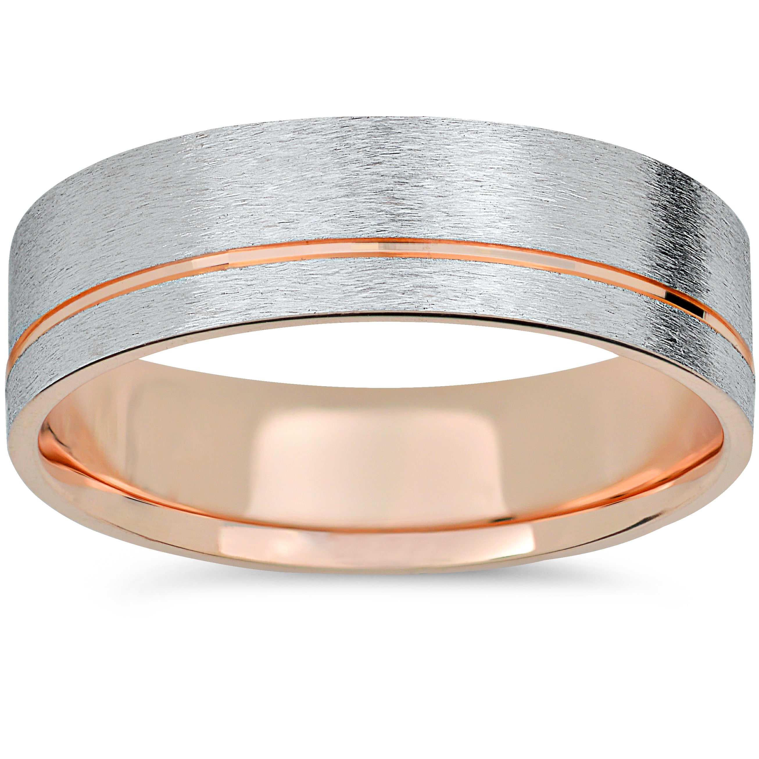 Shop 14k Rose Gold White Gold Two Tone 6mm Brushed Mens Wedding Band Overstock 12068630