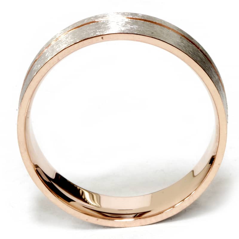 14k Rose Gold & White Gold Two Tone 6mm Brushed Mens Wedding Band