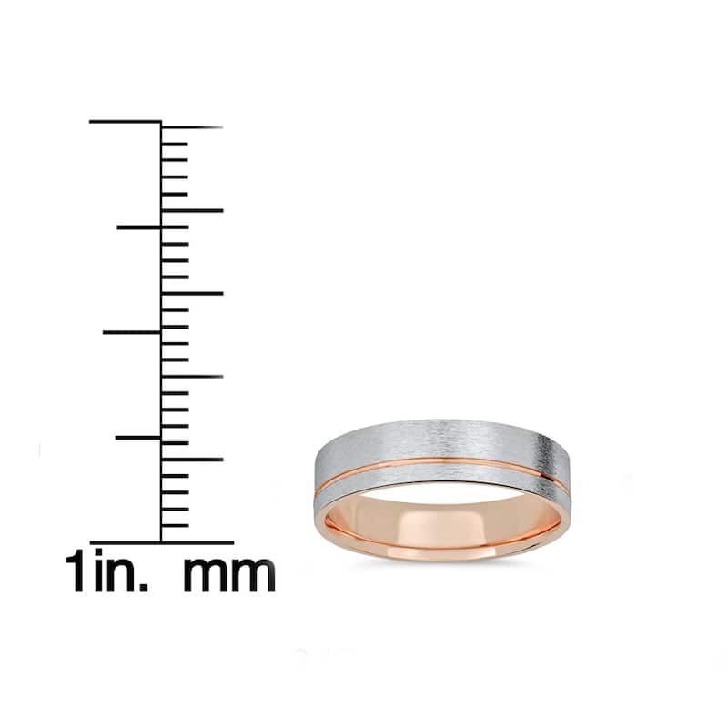 14k Rose Gold & White Gold Two Tone 6mm Brushed Mens Wedding Band