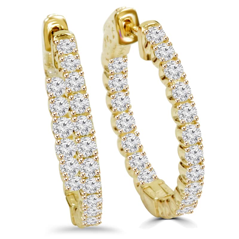 14k Yellow Gold 2 1/10 ct TDW Diamond Hoop Earrings