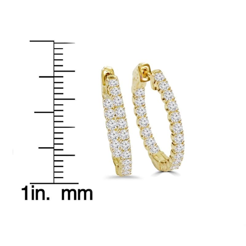 14k Yellow Gold 2 1/10 ct TDW Diamond Hoop Earrings